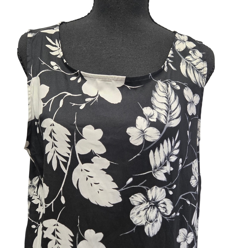 Vince Camuto Tropical Floral Shift Dress Black White Sleeveless‎ Resort M